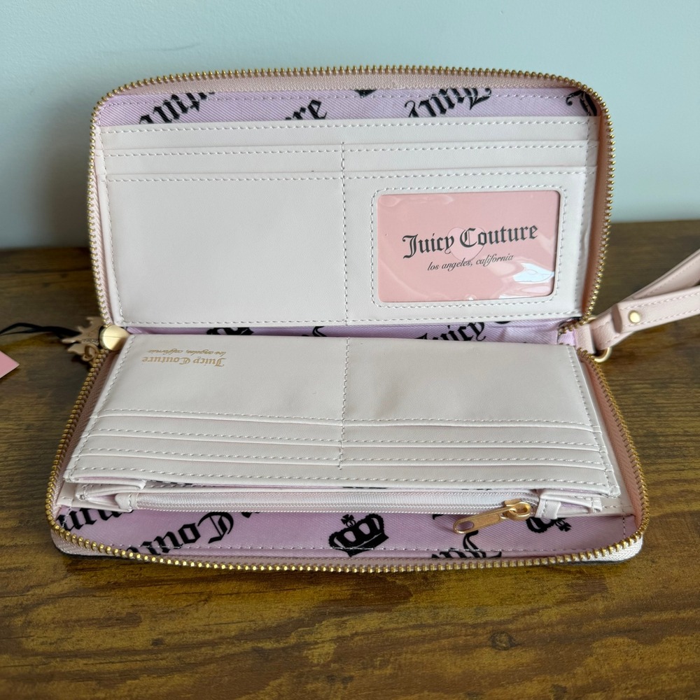 New Juicy Couture New Love Chapter Wallet Clutch Wristlet Pink Large Long Dog - Picture 4 of 6